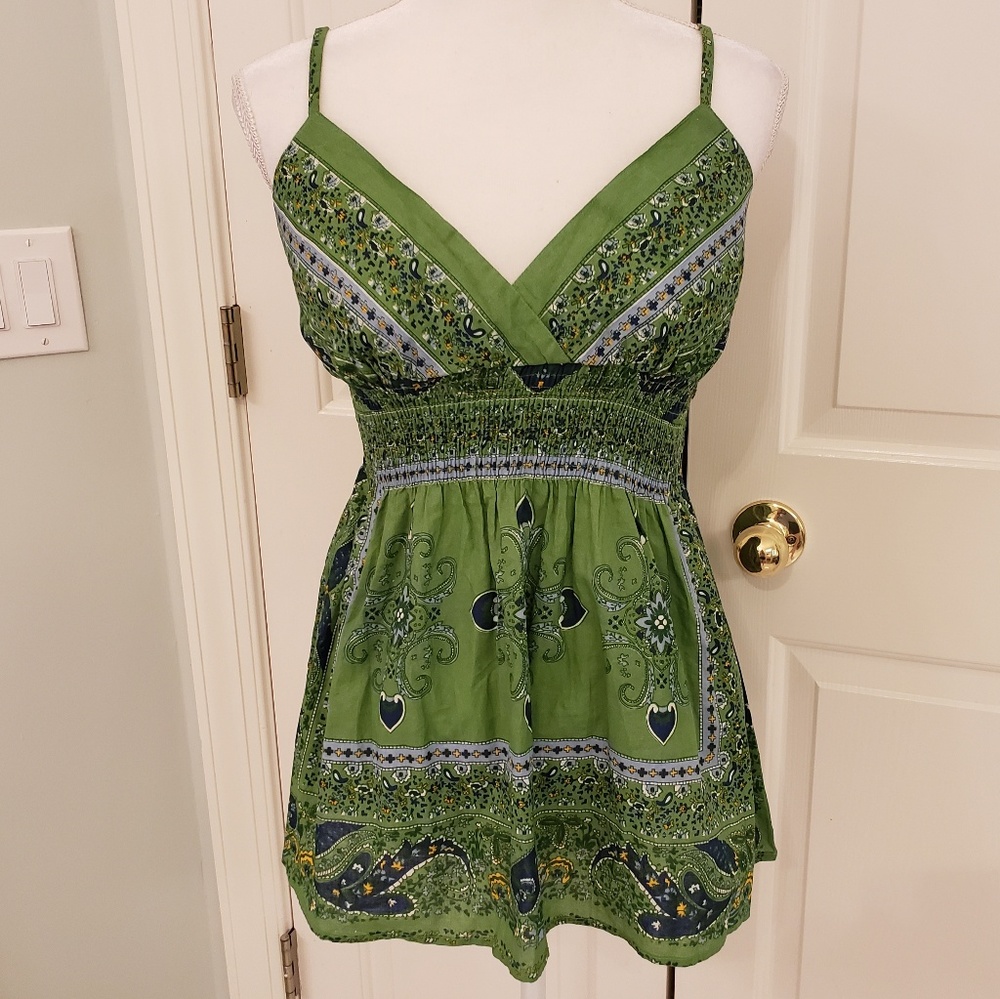Green Boho Top M